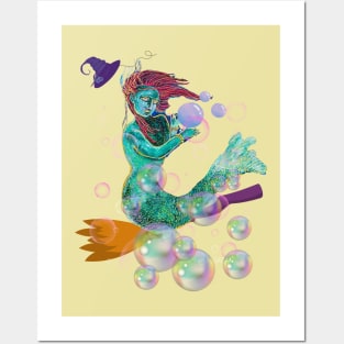 Halloween mermaid whit bubbles Posters and Art